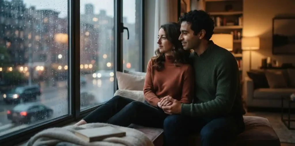 Couple sharing a quiet moment by the window