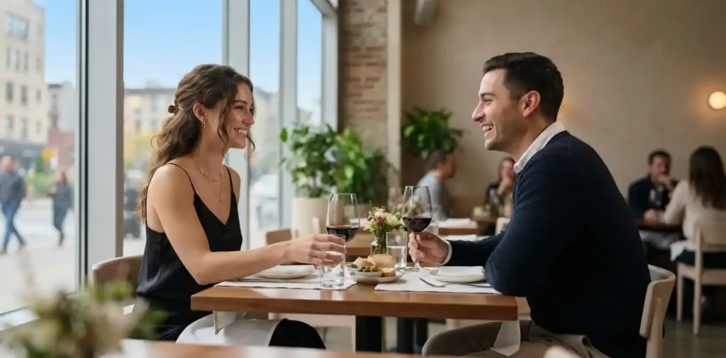 Couple enjoying dinner together at a cafe