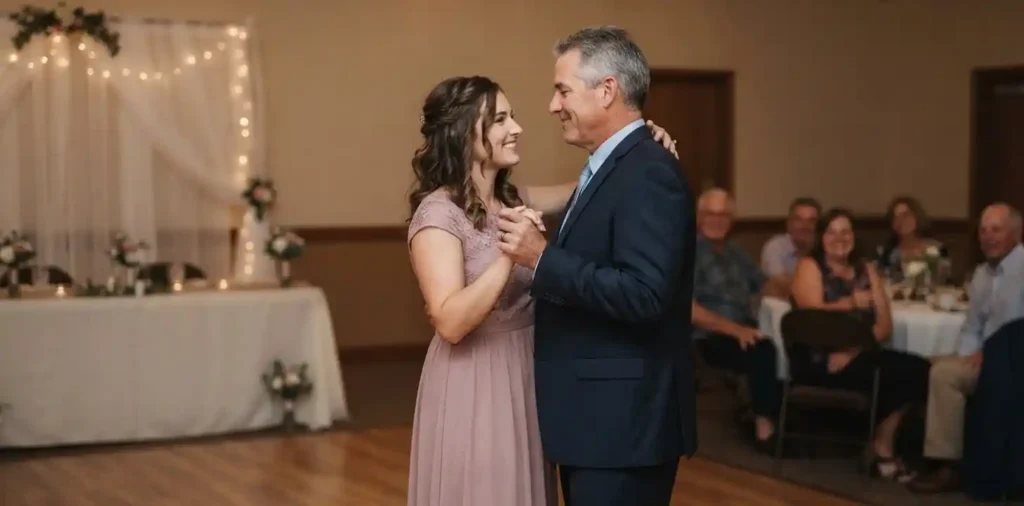 Father and daughter dancing together at celebration
