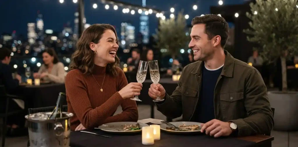 Couple enjoying dinner during a romantic evening date