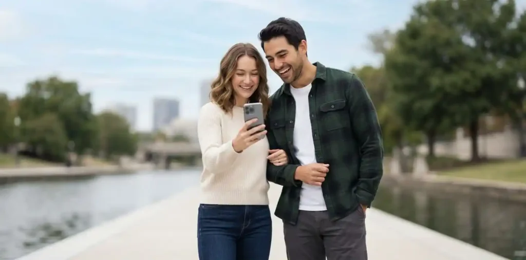 Couple taking their first photo together