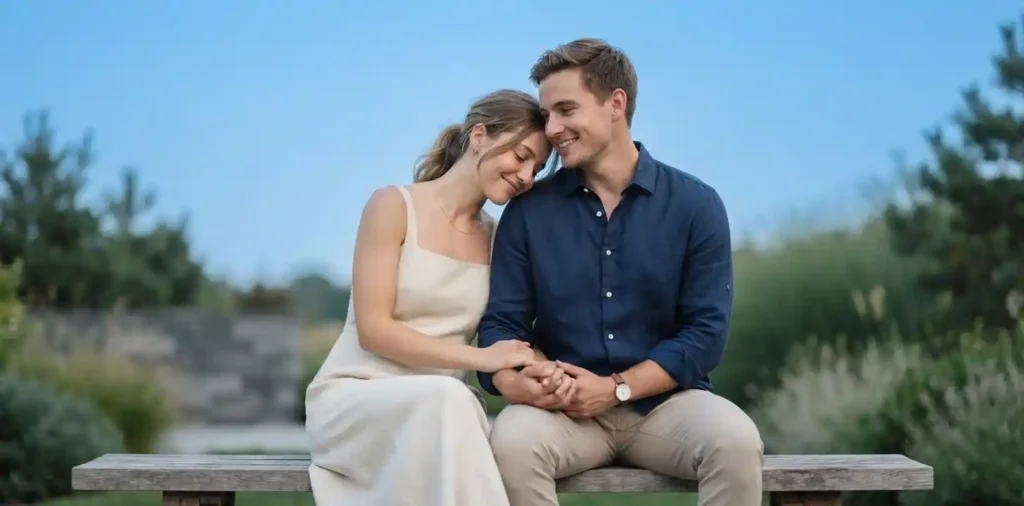 Couple holding hands during a romantic walk