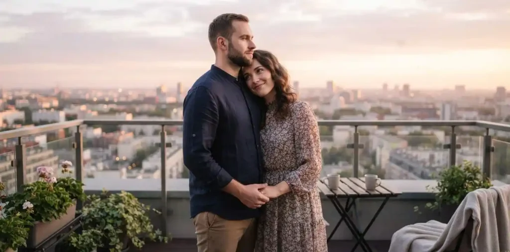 Couple sharing a quiet emotional anniversary moment