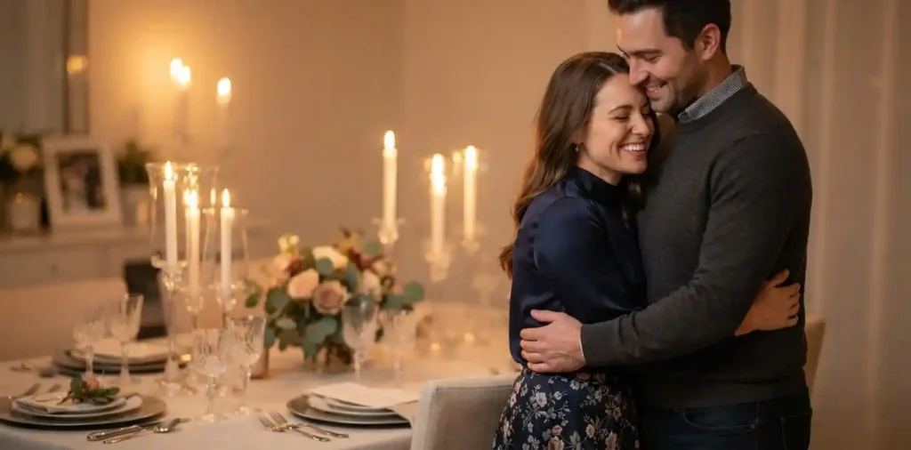 Wife embracing husband during a meaningful celebration