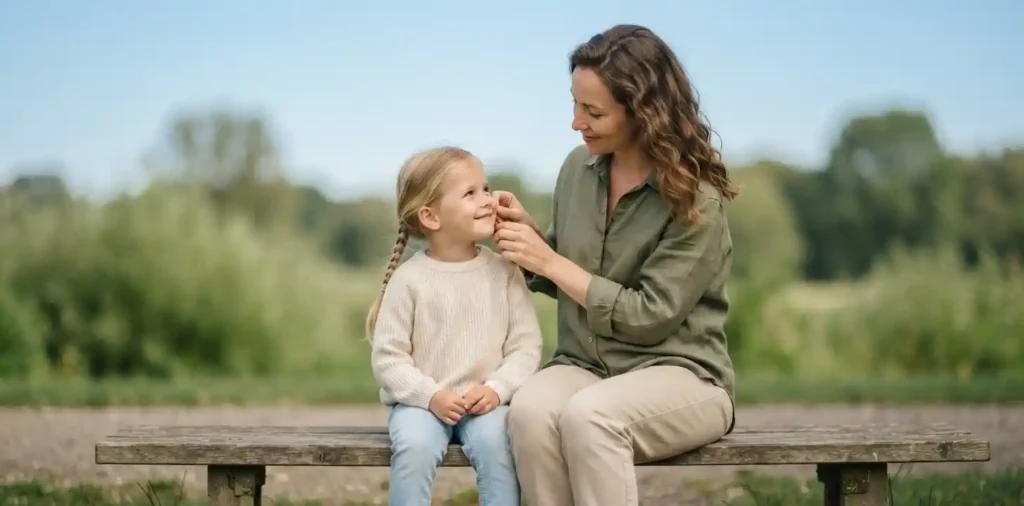Mother hugging her child with genuine affection