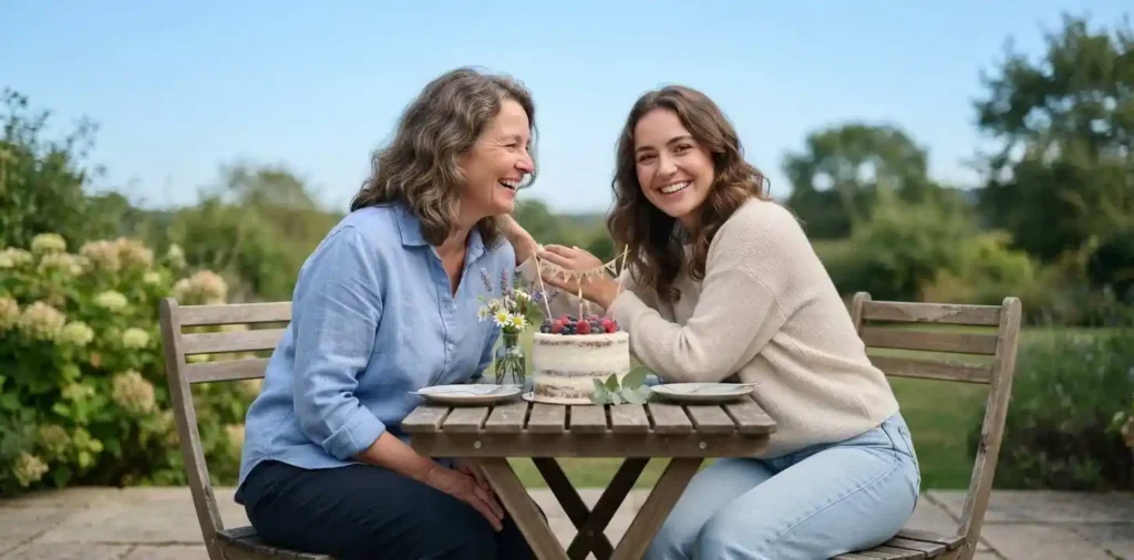 Mother and daughter celebrating a birthday together