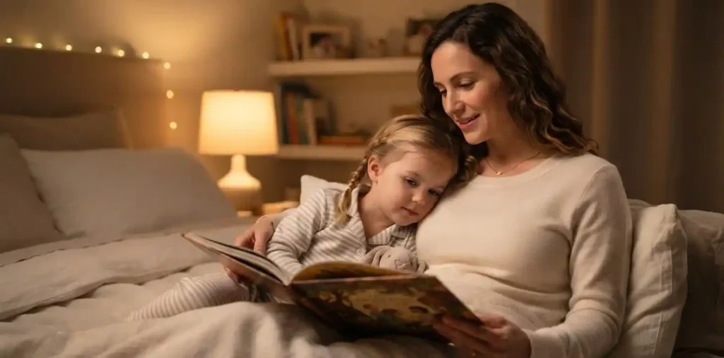 Mother reading a bedtime story with her child