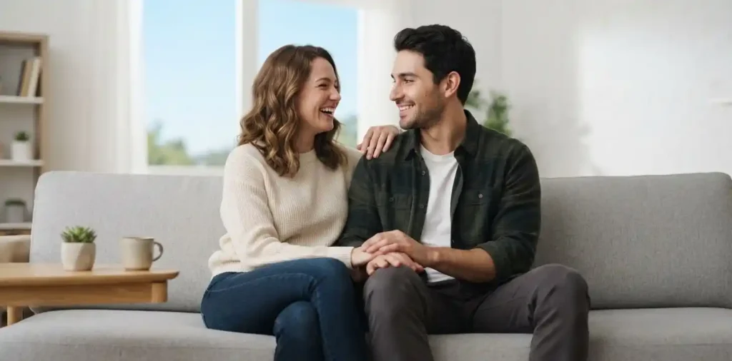 Happy couple sharing a new relationship moment