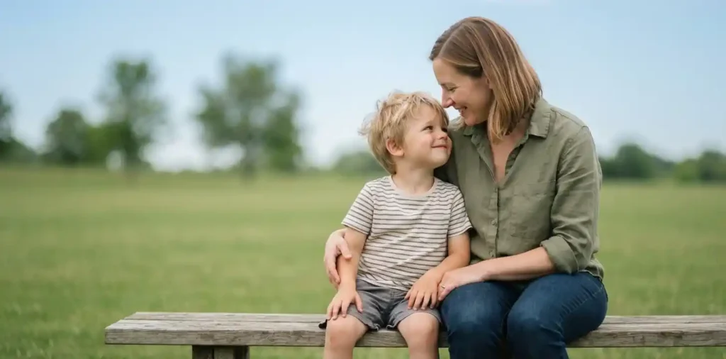 Parent and child walking together outdoors