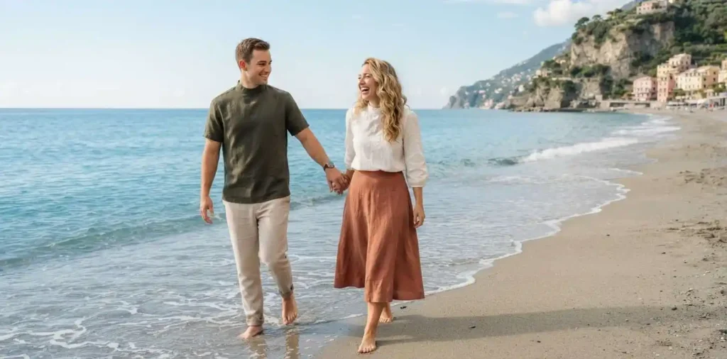 Married couple exploring a scenic coastal destination