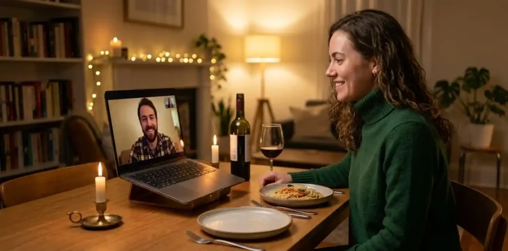 Couple smiling together during a video call