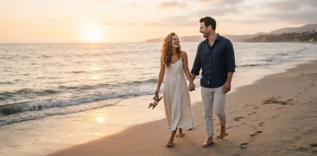 Couple sharing a quiet sunset moment