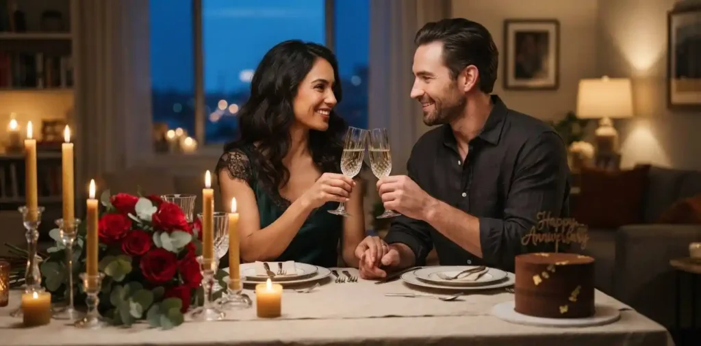 Couple celebrating anniversary dinner